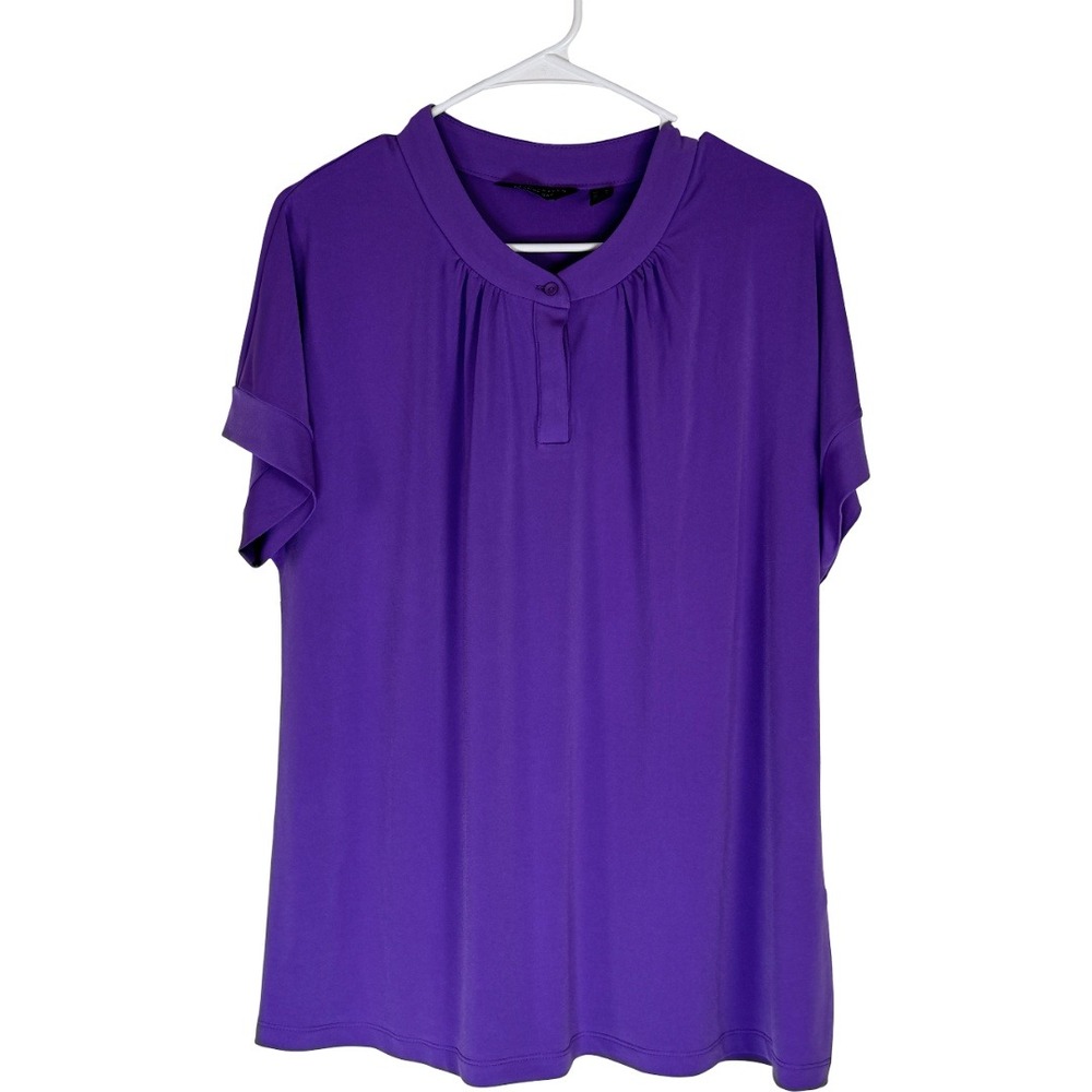 Susan Graver Every Day Liquid Knit Henley Top Womens Medium Lavender Spirit